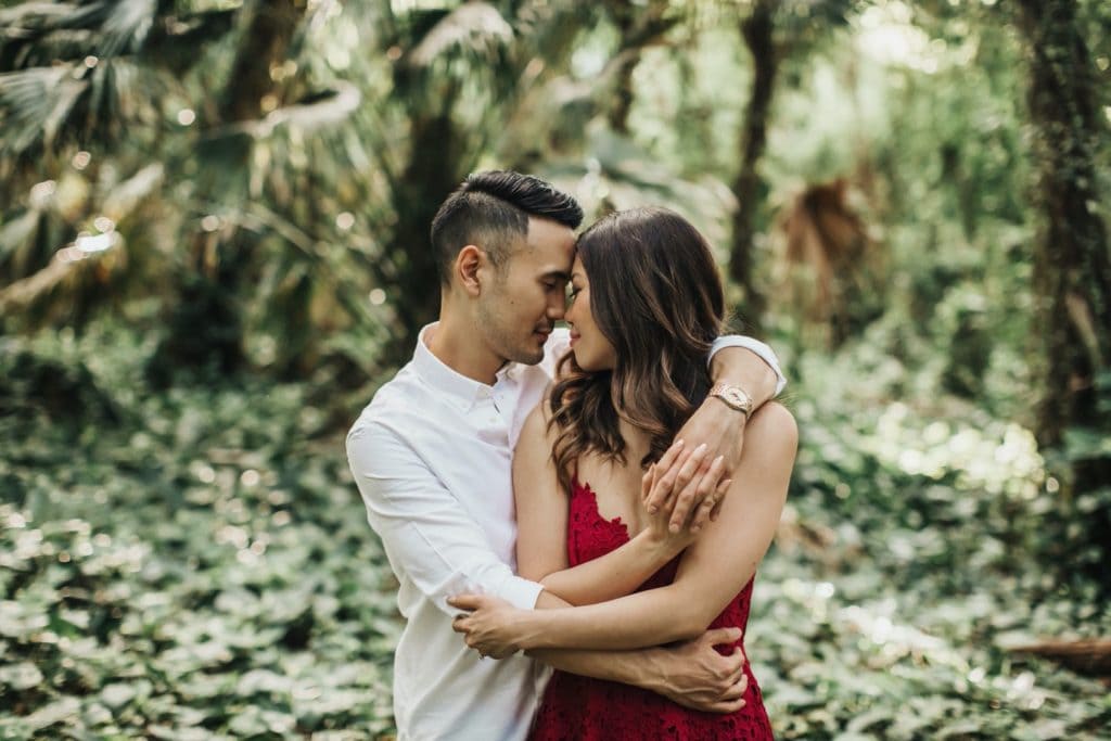 Maui Engagement Photography couple in a jungle 