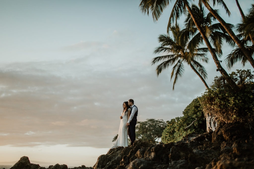 Maui Wedding Photos couple standing on a cliff elopement in Hawaii