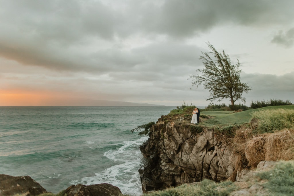 Maui Wedding location on a cliff standing couple in Hawaii