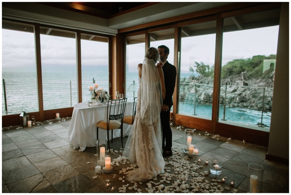 Top Wedding Venues Maui cliffhouse maui montage Kapalua couple kissing