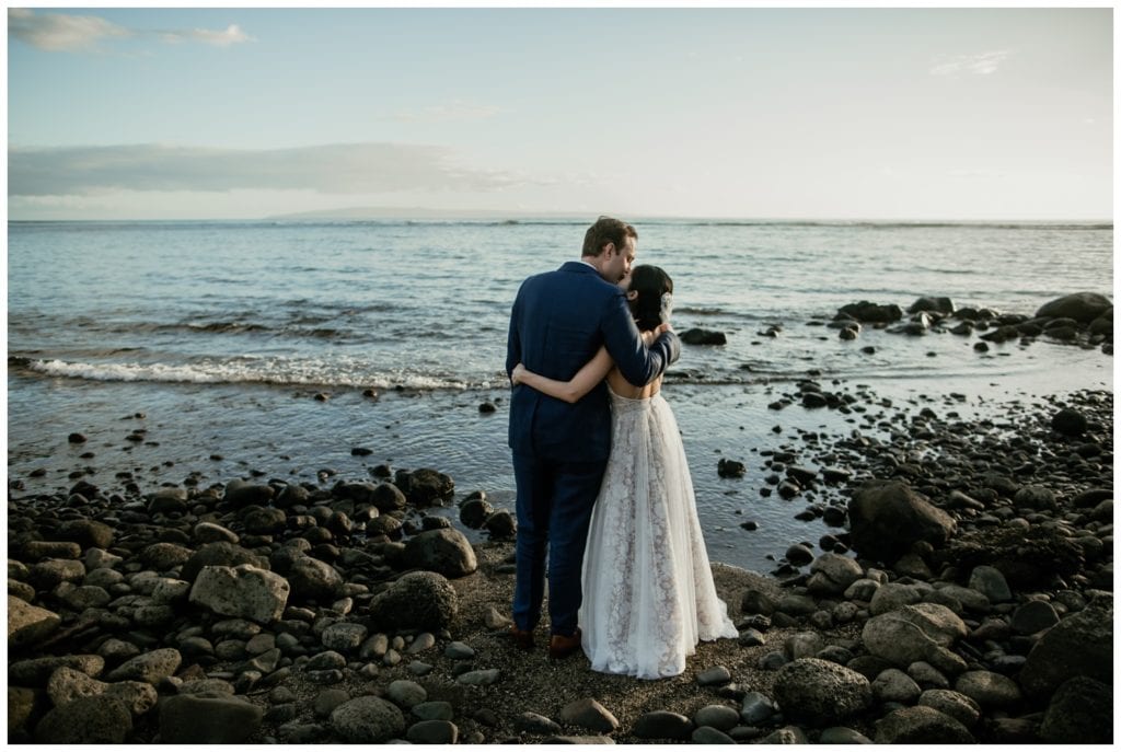 Olowalu Wedding Elopement Photographer picture of bride and groom on their wedding day