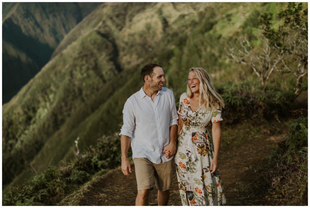 Adventurous Maui Engagement Photo Session couple hiking in Hawaii for pictures