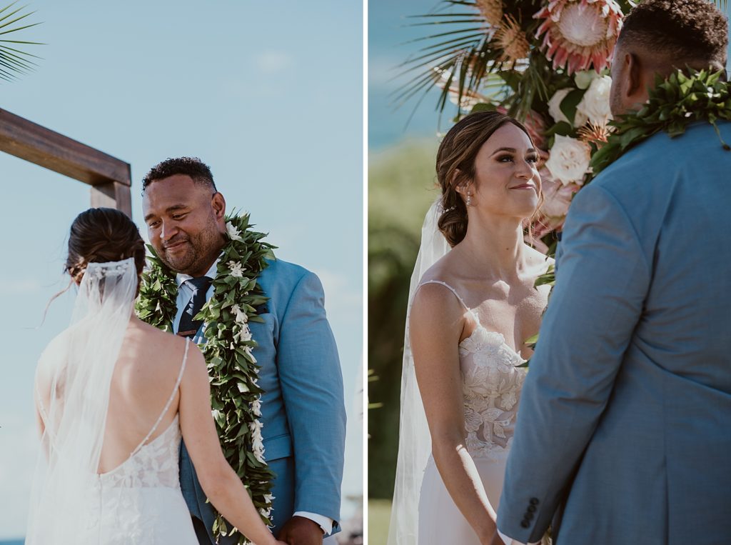 Portraits of Bride and Groom looking at each other