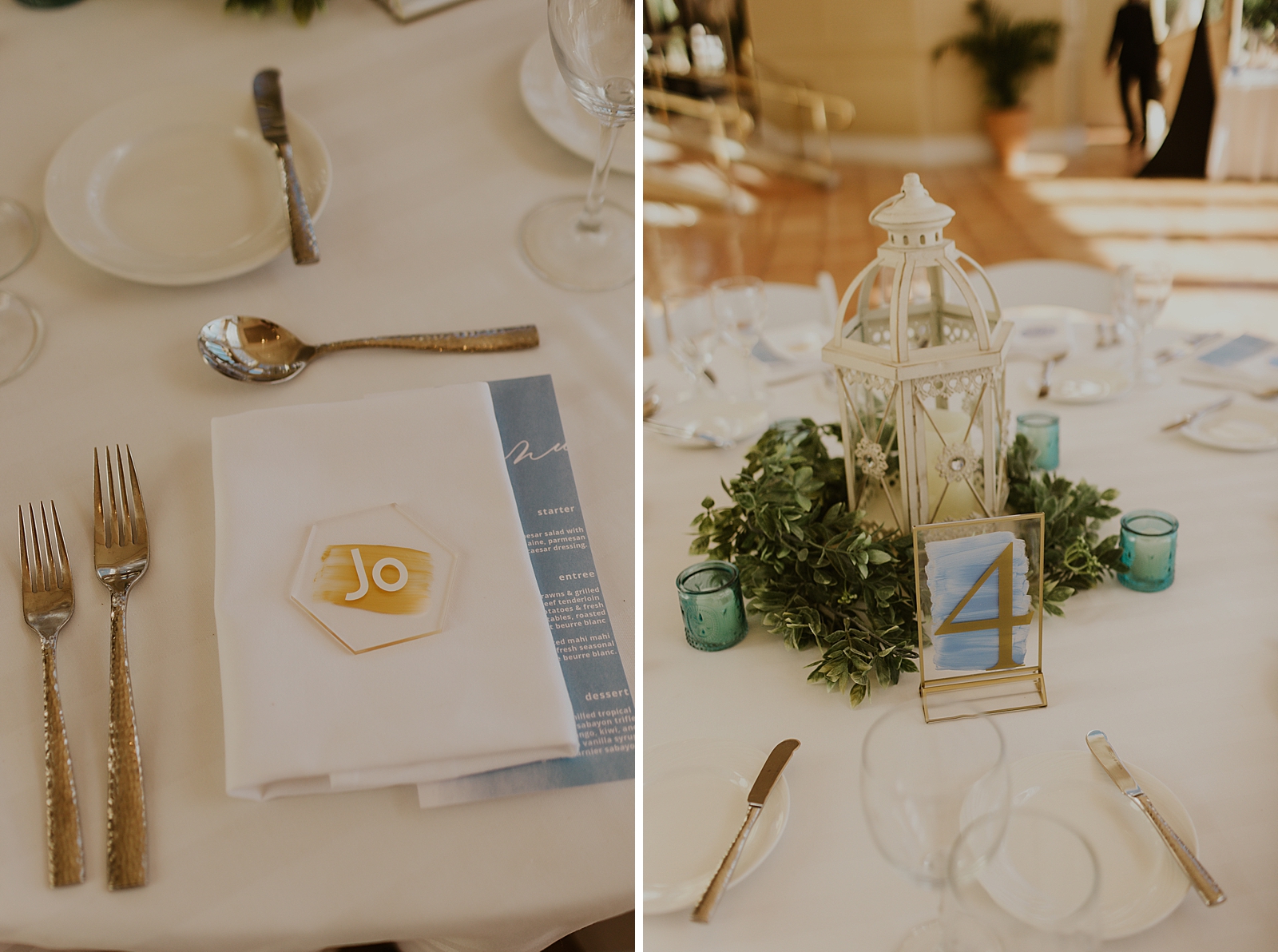 Detail shot of name placements and table numbers for Reception
