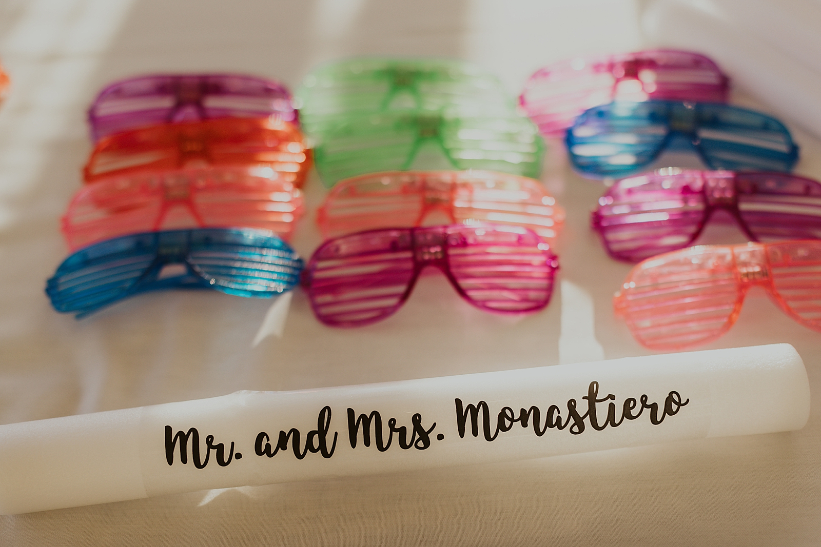 Fun party glasses with Mr and Mrs light sticks