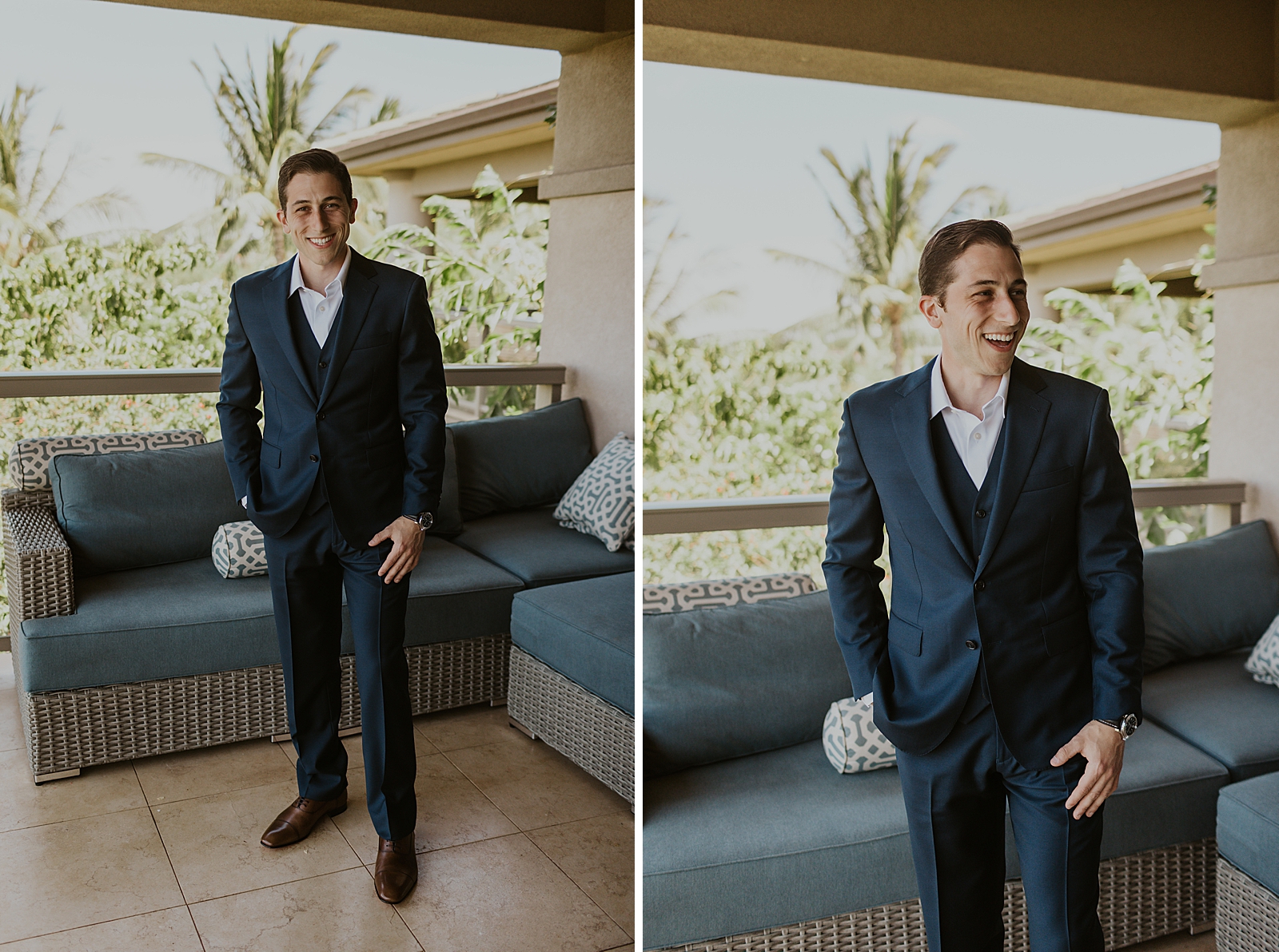 Portraits of Groom outside after getting ready with no tie