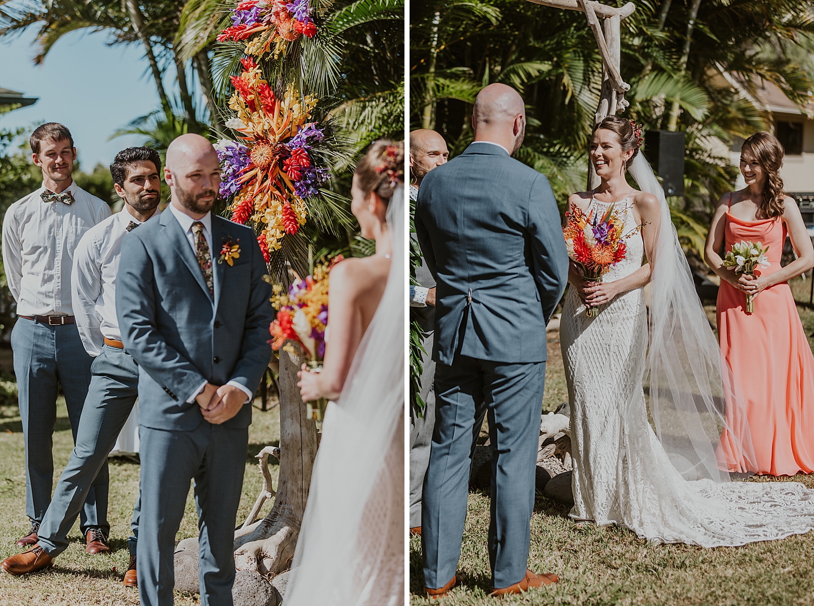 Bride and Groom looking at each other for outdoor tropical Ceremony