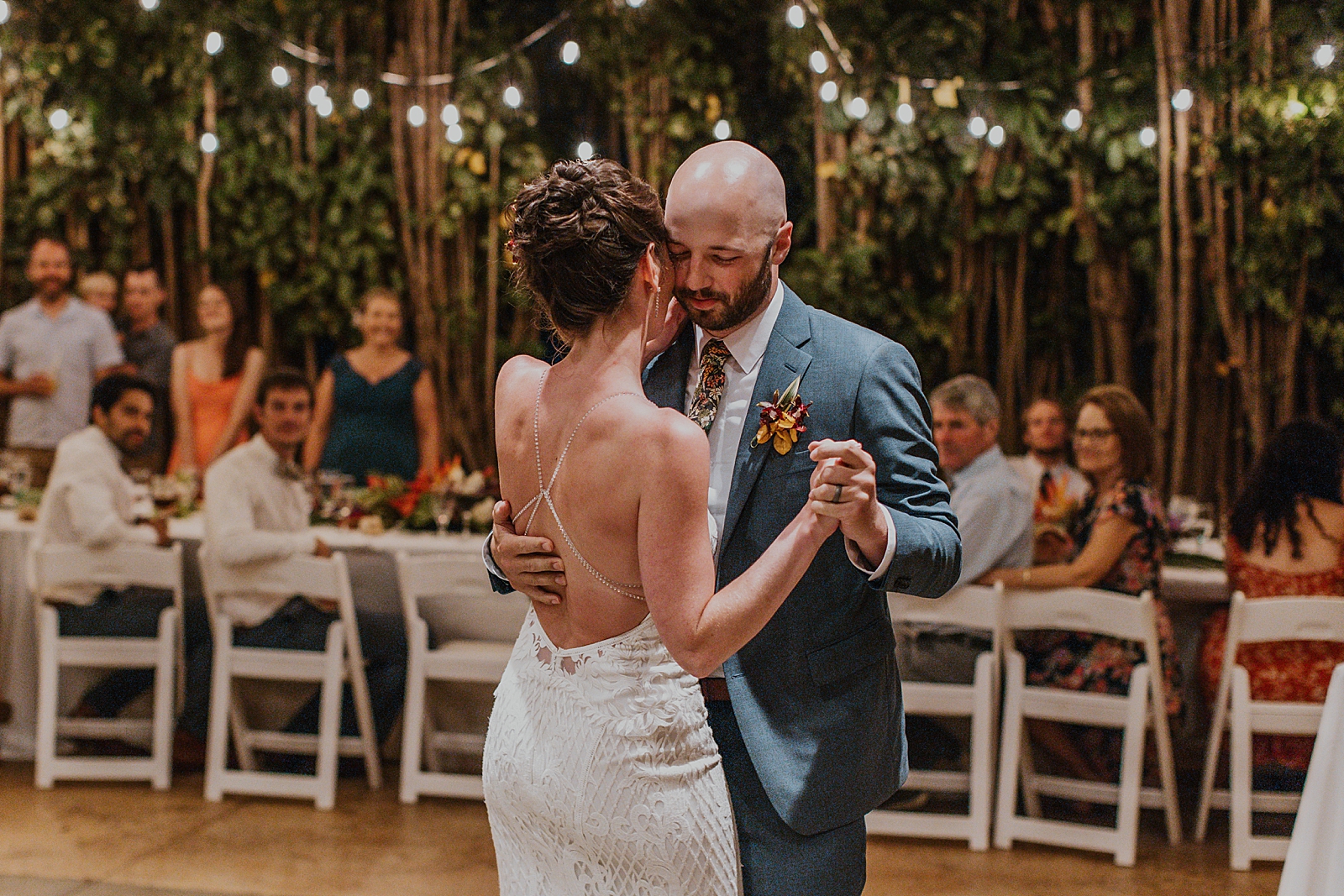 Bride and Groom dancing for first dance during outdoor Reception