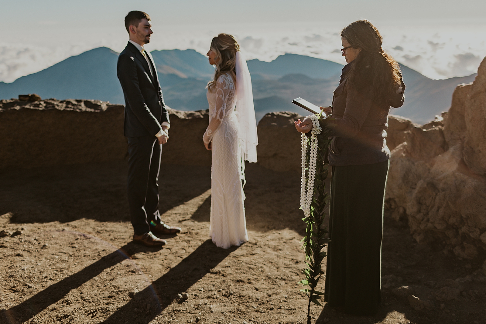 Bride and Groom looking at each other during Elopement Ceremony with Officiant