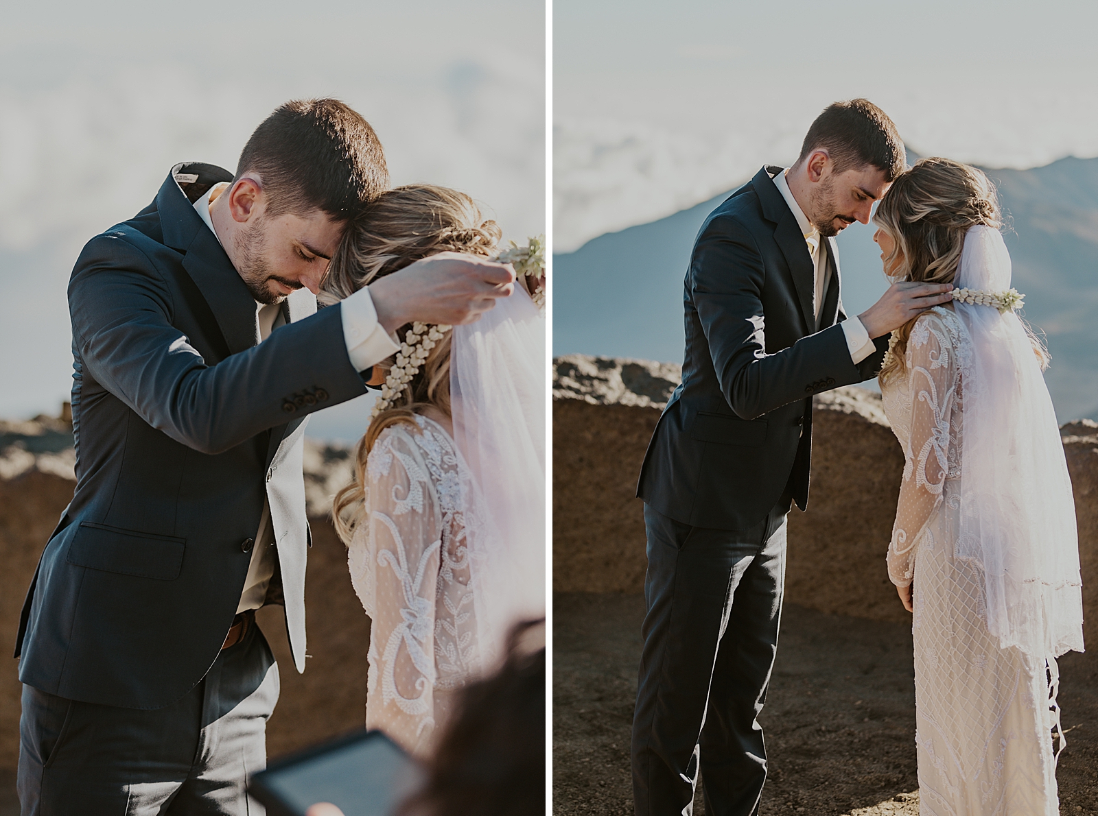 Groom putting traditional necklace on Bride for Elopement for Ceremony