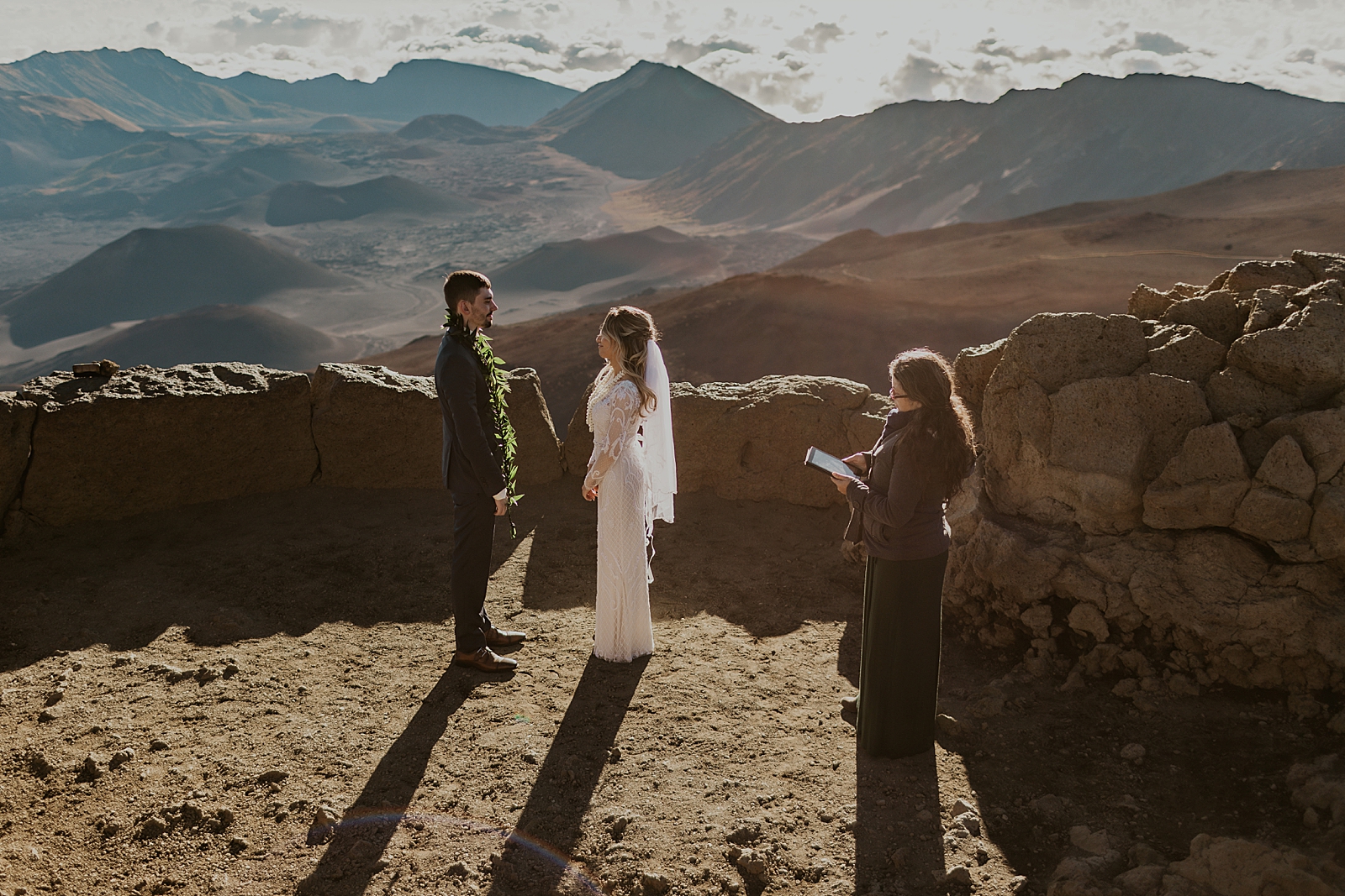Bride and Groom looking at each other for Mountain Elopement Ceremony