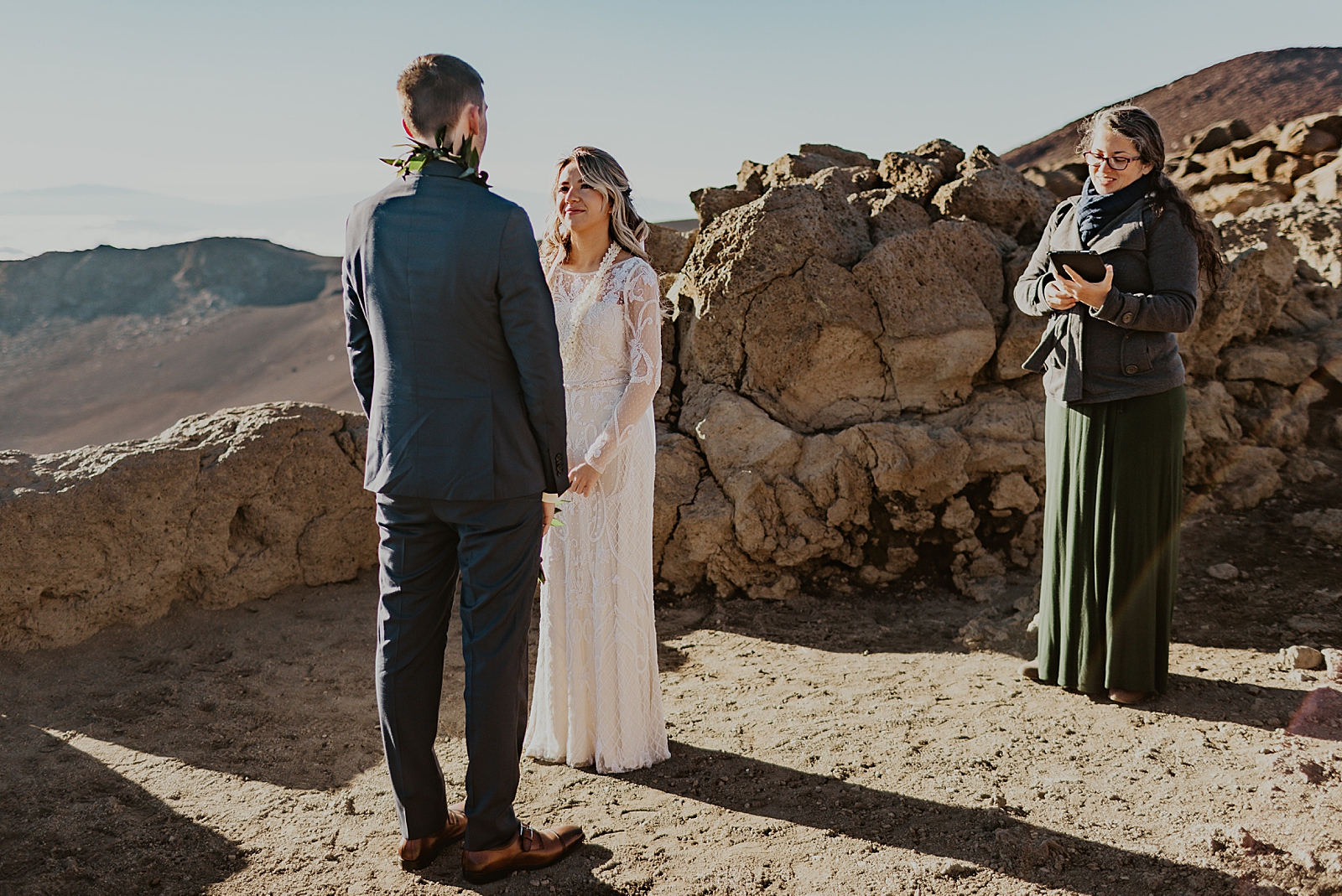 Bride and Groom looking at each other for Mountain Elopement Ceremony