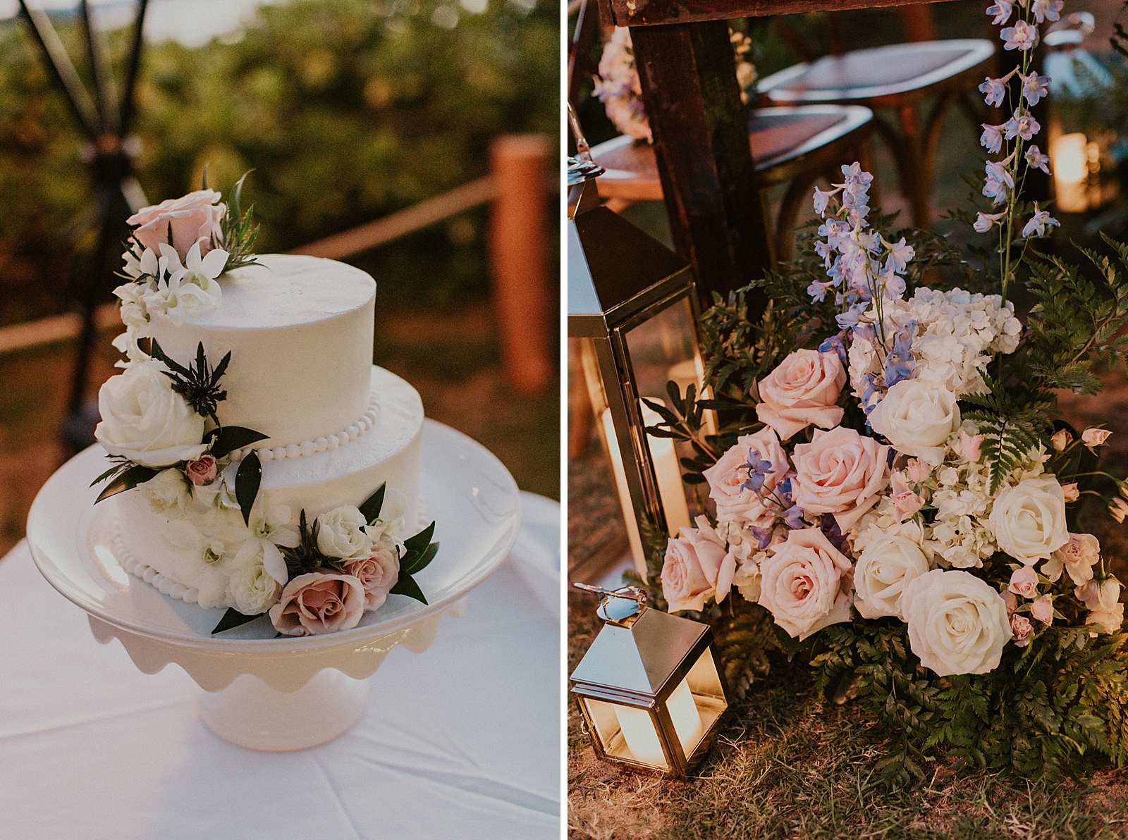 Detail shot of floral wedding cake