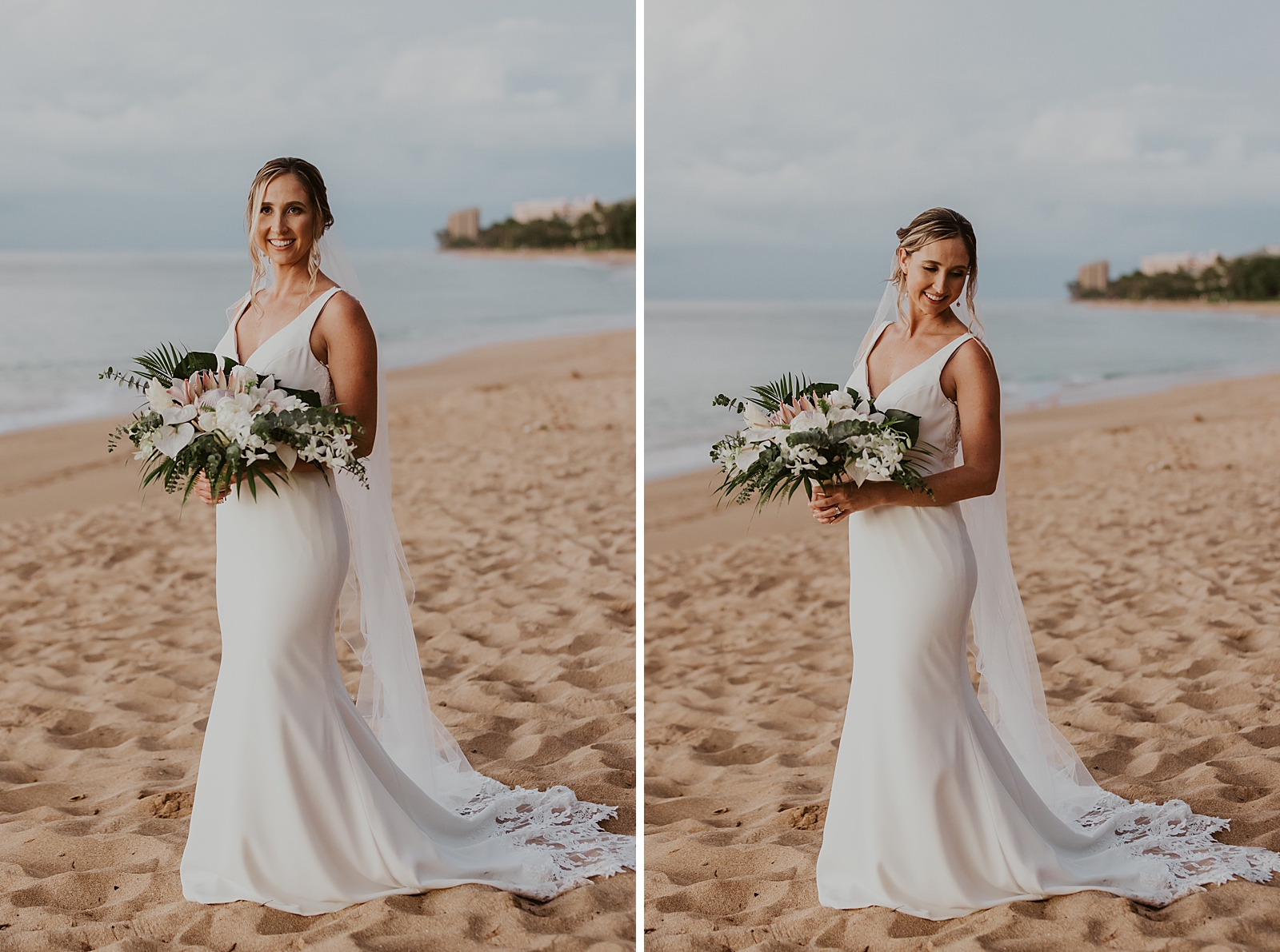 Portrait of Bride with bouquet on the beach