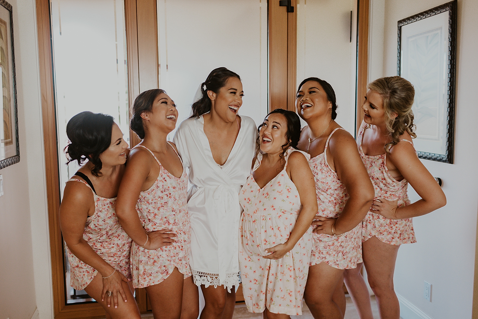 Bride and Bridesmaids fun portrait before getting ready