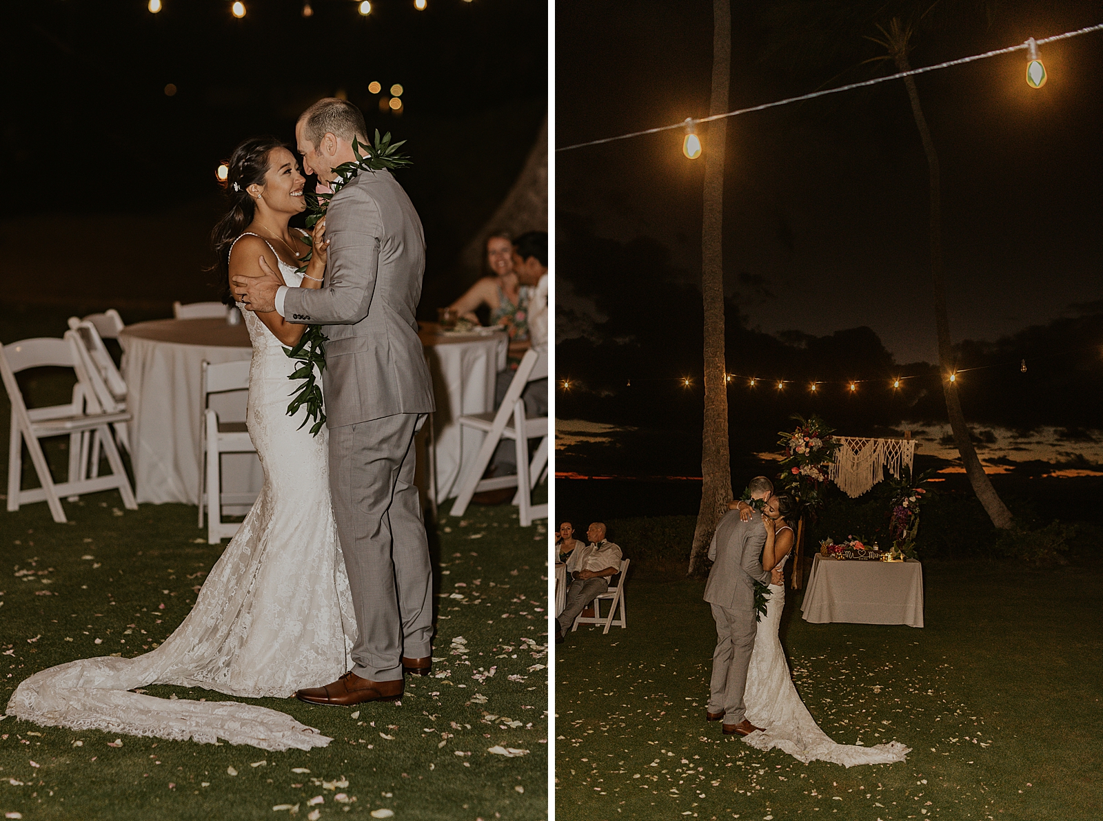Bride and Groom outdoor first dance at night