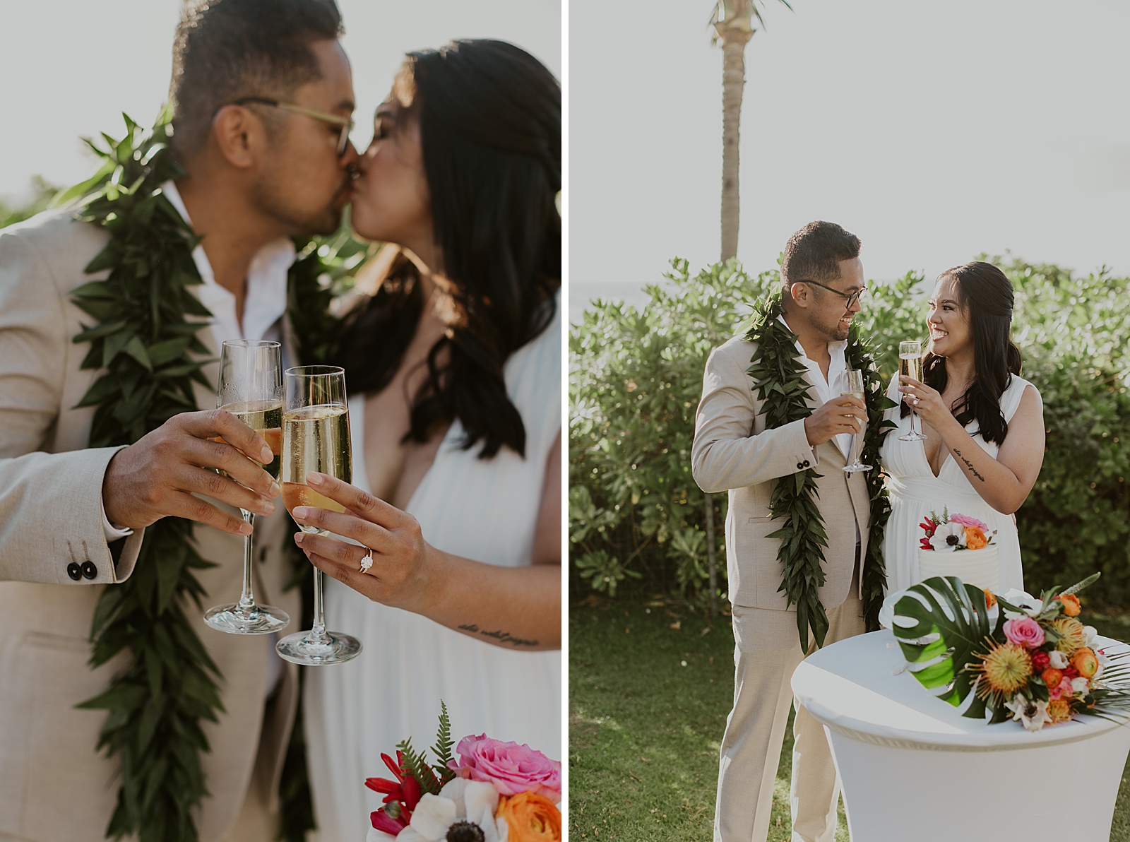 Couple kissing and cheering their Champaign glasses